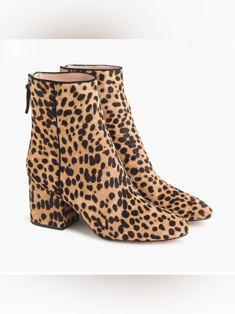 NEW J. Crew Sadie Spotted Print Calf Hair Ankle Boots K0043 6.5 block heel